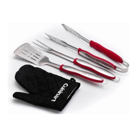 Almo Fulfillment Services Cuisinart 3-Piece Grilling Tool Set w/ Grill Glove, Red/Black CGS-134